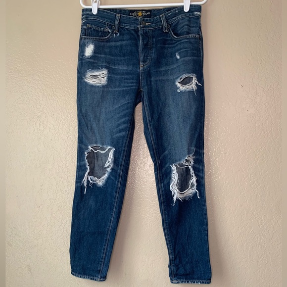 Lucky Brand Distressed Sierra Slim Boyfriend Dark Wash Denim Jeans Size 2/26 - Picture 2 of 4